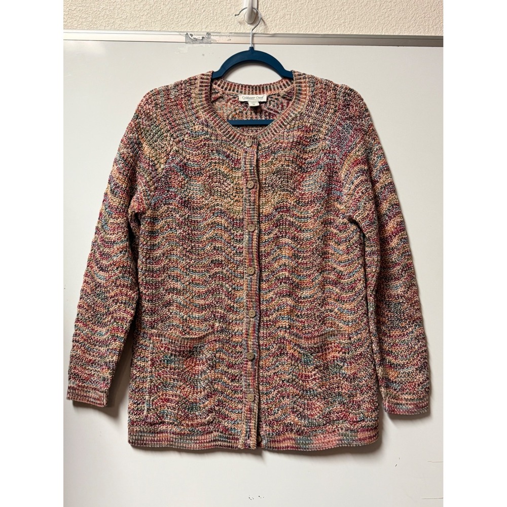 Coldwater Creek Multi Color Space Dye Knit Button Front Cardigan Sweater XS